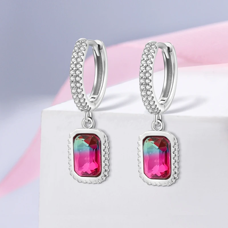 Hot Classic Original 925 Sterling Silver Earrings Colorful Circle Hoop Earrings For Women Party Wedding Engagement Jewelry Gift