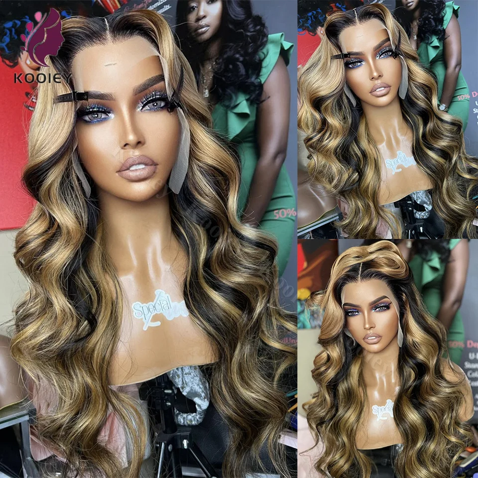 

Highlight Blonde #1b/27 13x6 Lace Front Wigs Body Wave Glueless 5x5 Silk Top Lace Closure Wigs Pre Plucked 13x6 Full Frontal Wig