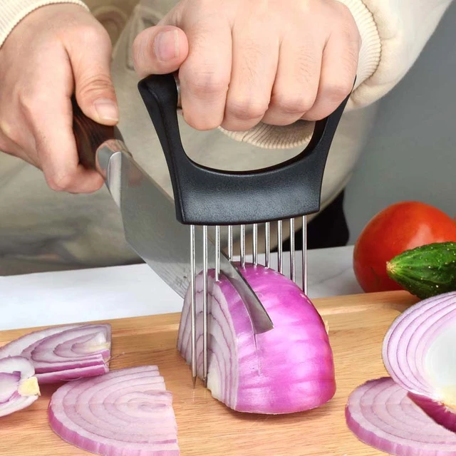 Onion Cutter Slicer Holder Fruit Vegetable Tomato Potato Cutting Aid  Kitchen Tools Slicing Helper Easy Cutter Meat Needle Fork - AliExpress