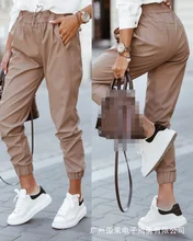

Women's PU leather pants autumn fashion high waist lace up loose casual Leggings artificial leather locomotive leather pants