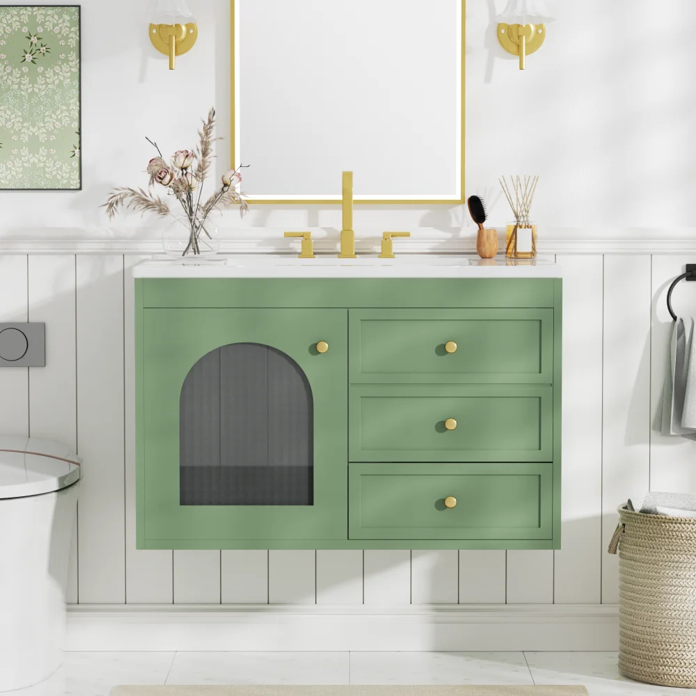30x18x19.6 Inches Elegant Floating Bathroom Vanity Sink and Cabinet Combo - 1 Door and 2 Drawers 2