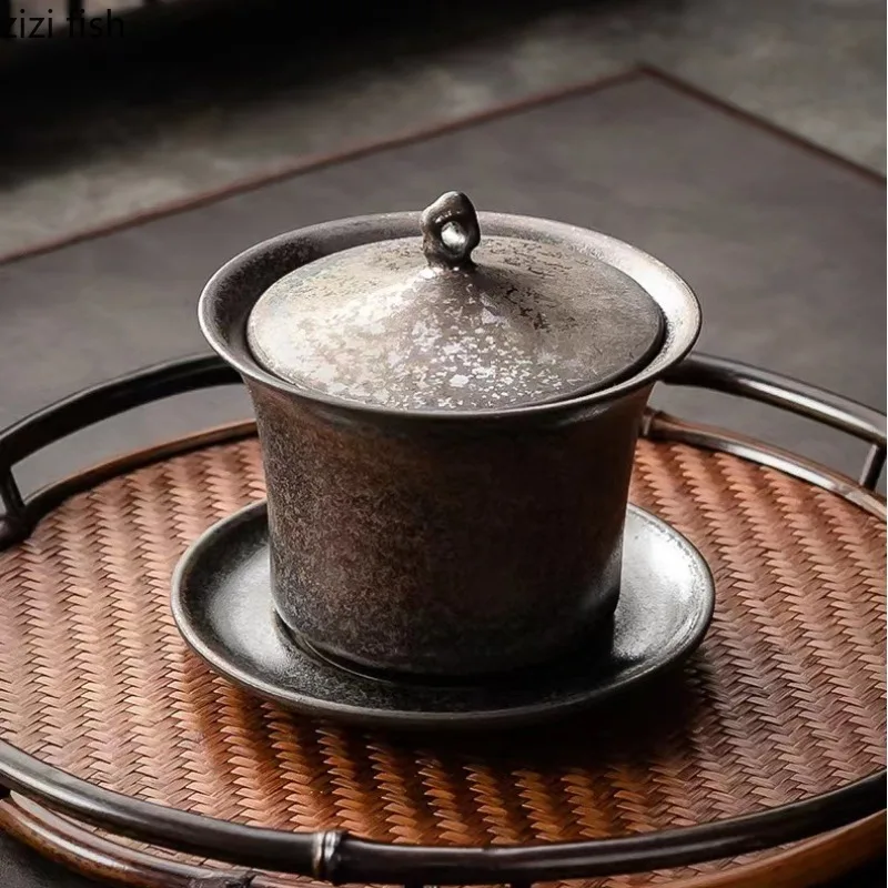 Rust-glazed Ceramic Teacup Saucer Sets Teapot Lid Bowl Kung Fu Teaware Tea Tureen Tea Making Utensils Making Tools