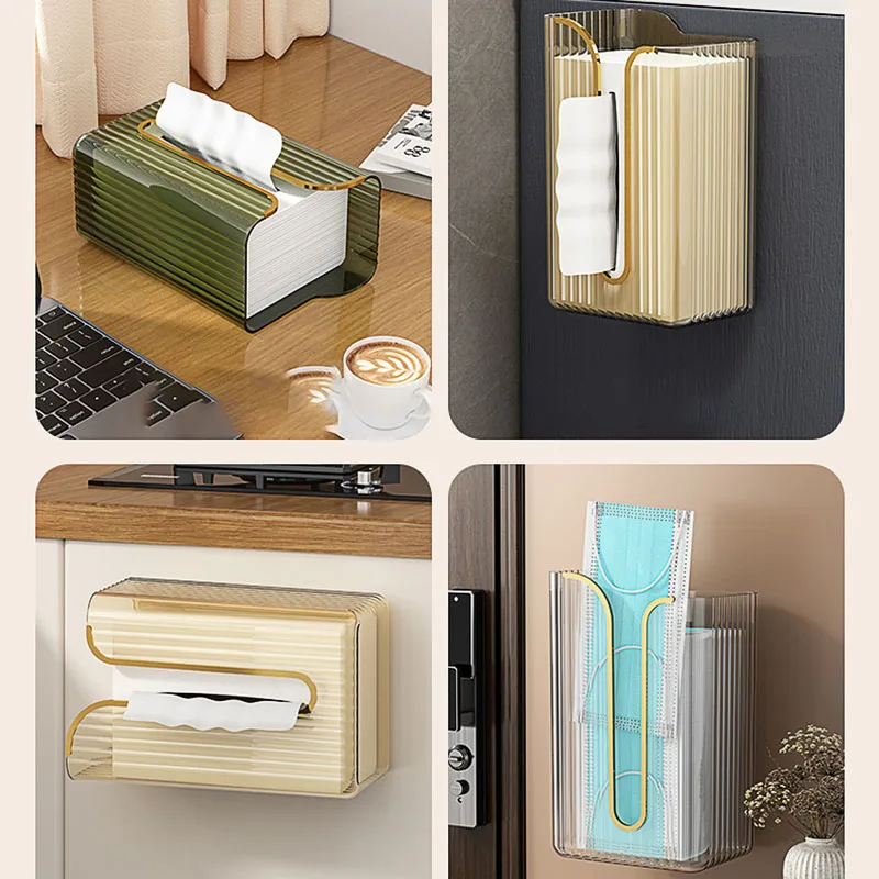 Leeseph Hanging Tissue Box Cover, Wall mount Rectangular Clear Acrylic Mask Case Holder Tissue Dispenser Box Cover for Home Use 4