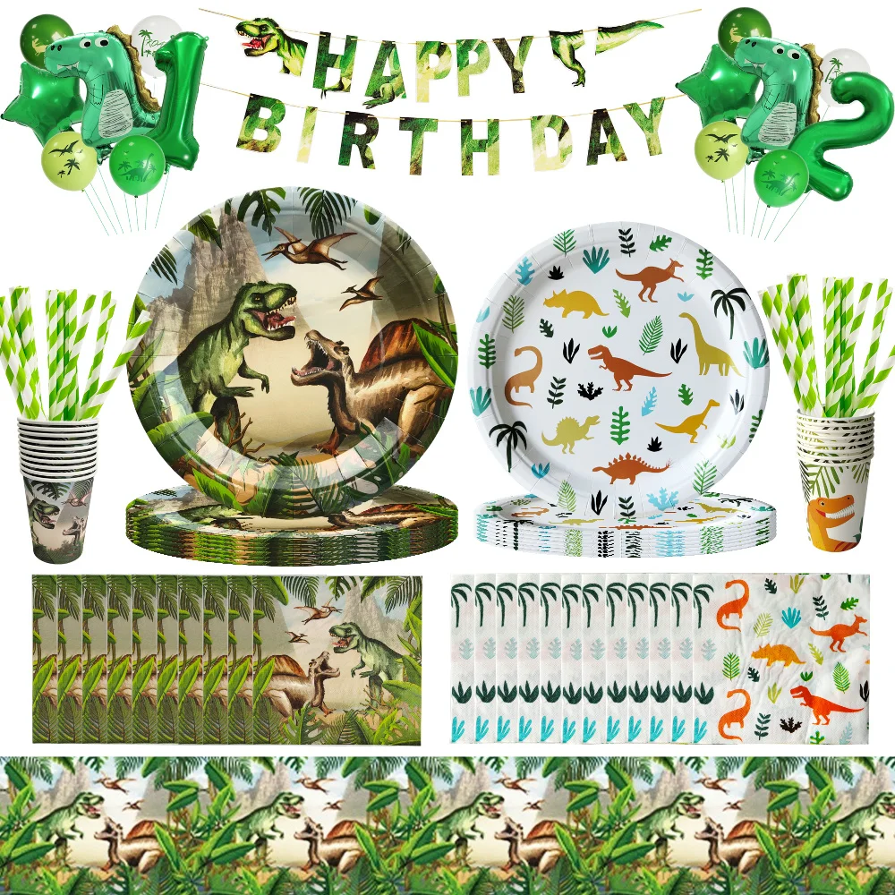 Dinosaurus Wegwerp Servies Set Dinosaurus Thema Verjaardagsfeest Decoratie Dinosaurus Papieren Bord Beker Tafelkleed Boy Party Supplie