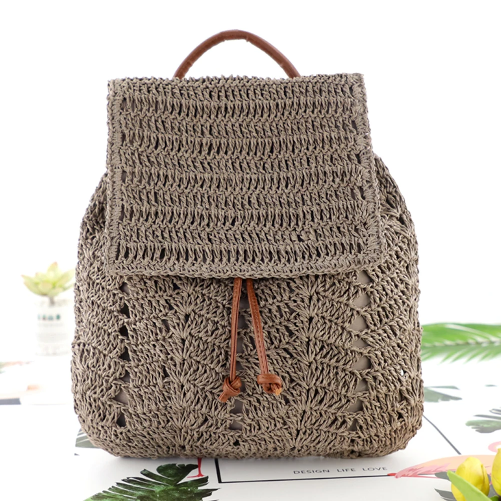 Women's Straw Backpack Summer Boho Bohemian Hollow Shoulder Bag Hobo Crochet Woven Travel Bags for Women Knitted Beach Back Pack