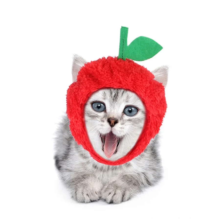 1pcs Pet Hat Teddy Dress up Apple Headwear Cat Dress up Hat Earless Cat Head Cover