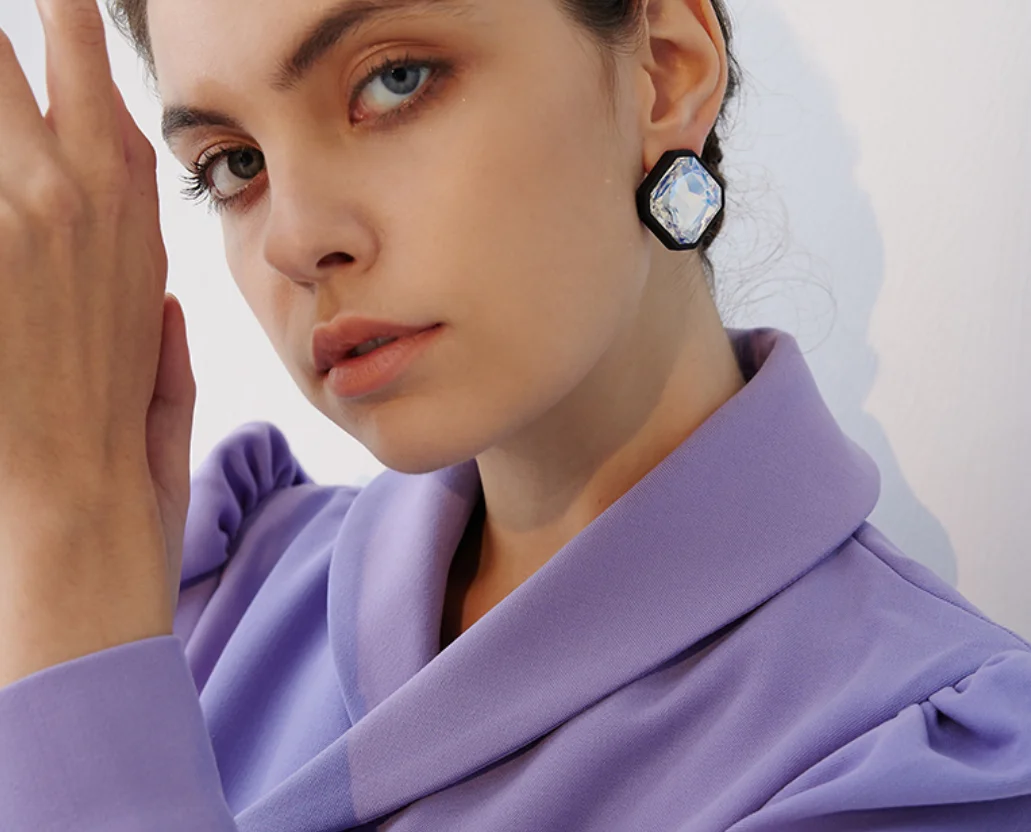 925 silver needle exaggerated acrylic artificial Rhinestone simple Earrings for women Fashion Jewelry