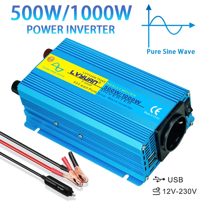 Onda Sinusoidale Pura Dc 12V A 230V 1000W/1200W/2000W Spina Per Auto Adattatore Inverter Convertitore Di Alimentazione Con Presa Usb Doppia Da 4.2A