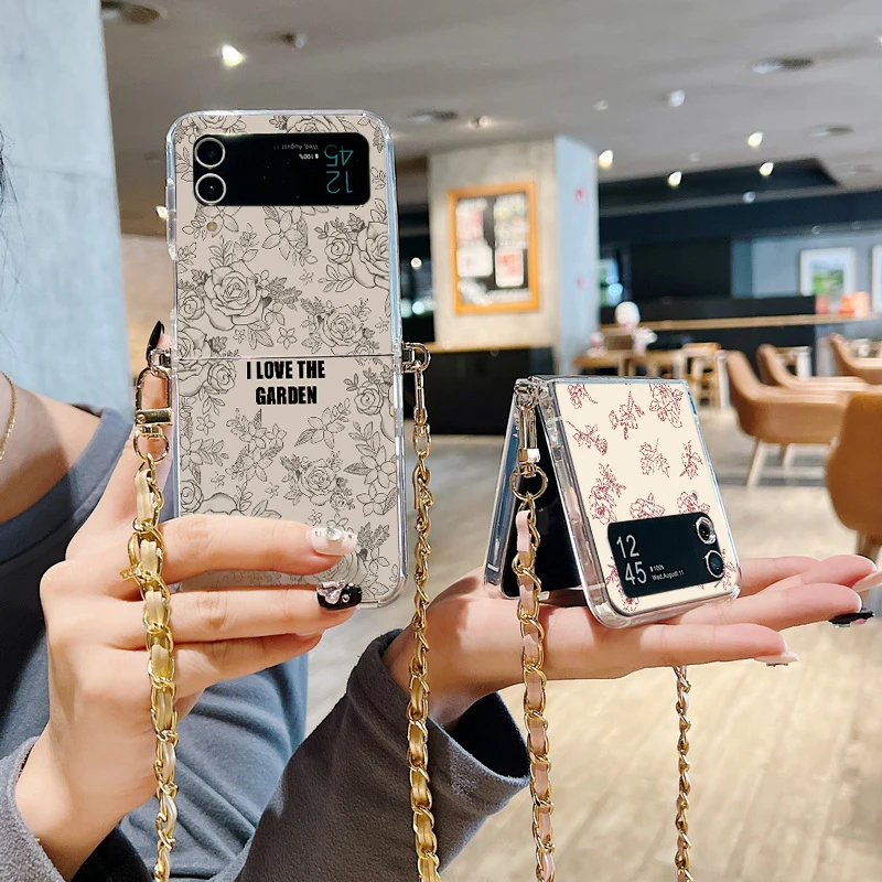 Mobilskal med rosentryck och axelrem för galaxy z flip telefon_voghion.com