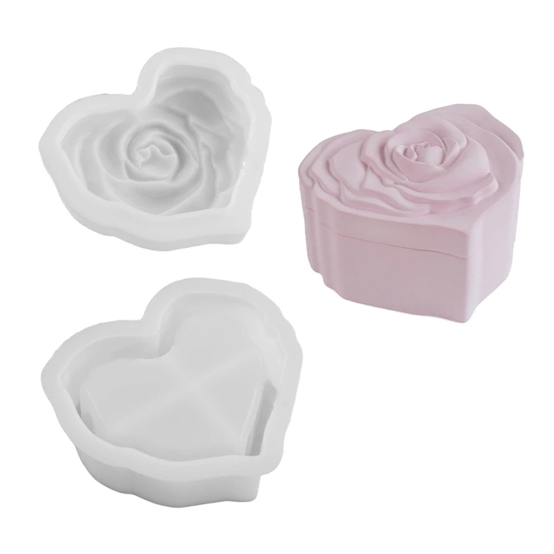 Gypsum Cup Mold Rose Heart Shaped Silicone Molds Gypsum Jewelry Case Mold