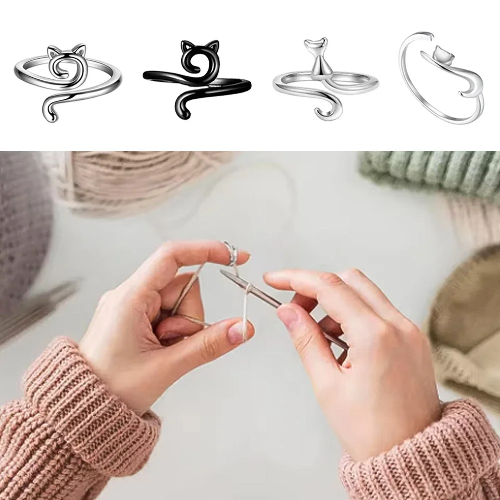 Adjustable Crochet Hook Tension 2pcs Cute Cat Loop Beginner Knitting Hook Loop Weaver Thread Loop Sewing Tool