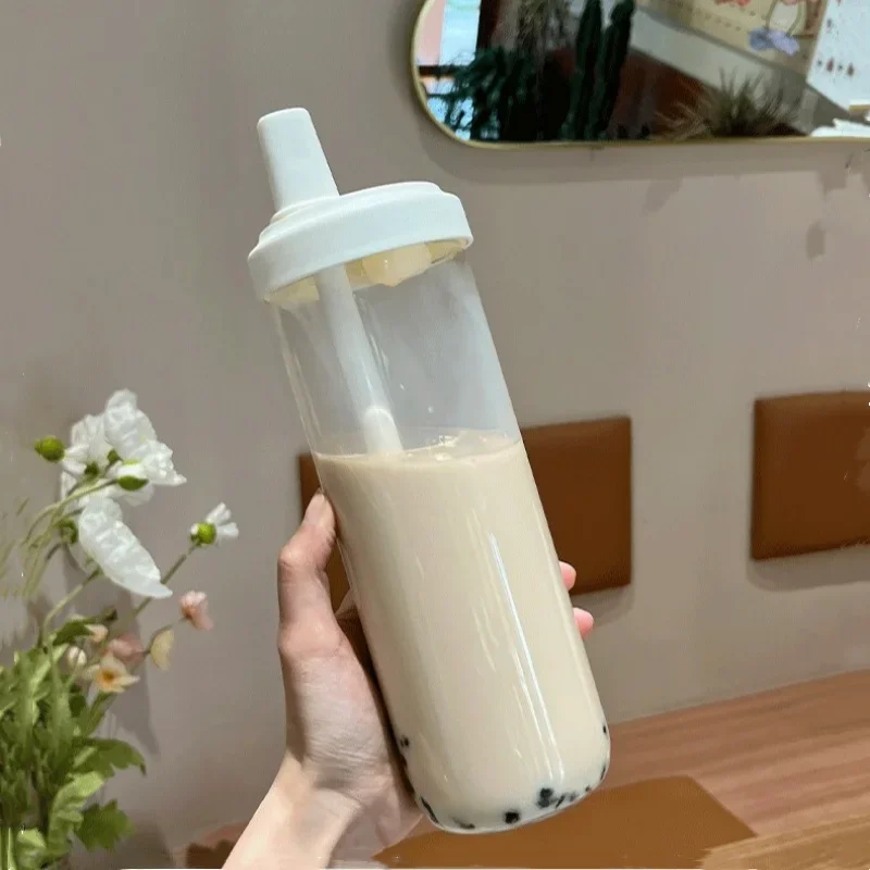 Glass Water Bottle with Lid and Straw for Juice Coffee Tea