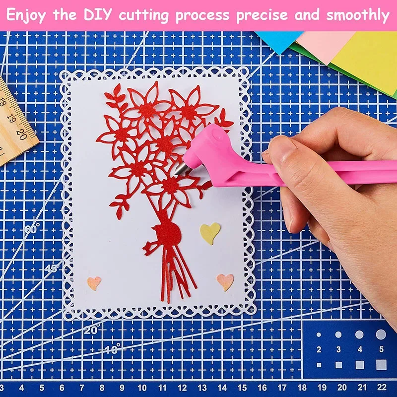 Cutting Mat Craft Cutting Tool 1Pcs Craft Cutting Tools 3Pcs 360-Degree Rotating Carbon Steel Replacement Blade Safety Cutting Mat DIY Art Paper Craft Supply
