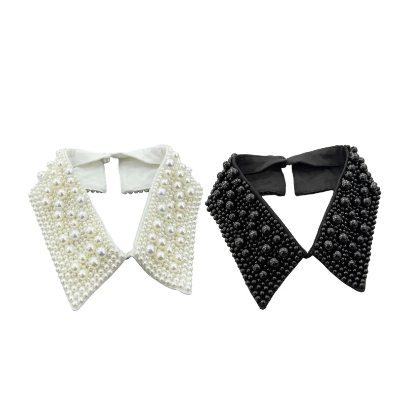 

Q1FA Peterpan Collar Pearls Collar Encrusted Beads Lapel Ancient Art Collar Sweet Girls Lapel Decorative Shawl