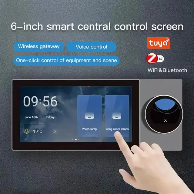 Tuya Smart Knob Control Panel Home System 6-inch with Background Music Scene Voice Smart Switch Control Panel Zigbee Gateway