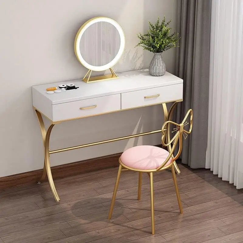 Vanity Stool,Butterfly Bow Tie Pink Vanity Chair Velvet Cushion Metal Frame Lounge Dresser Seat with Butterfly Backrest Also Use