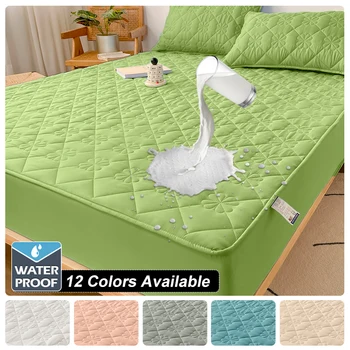 Housse de matelas élastique imperméable, draps de lit, protection de lit, douce, Queen, King, couleur unie, tapis en Latex, 150/160/180x200 1