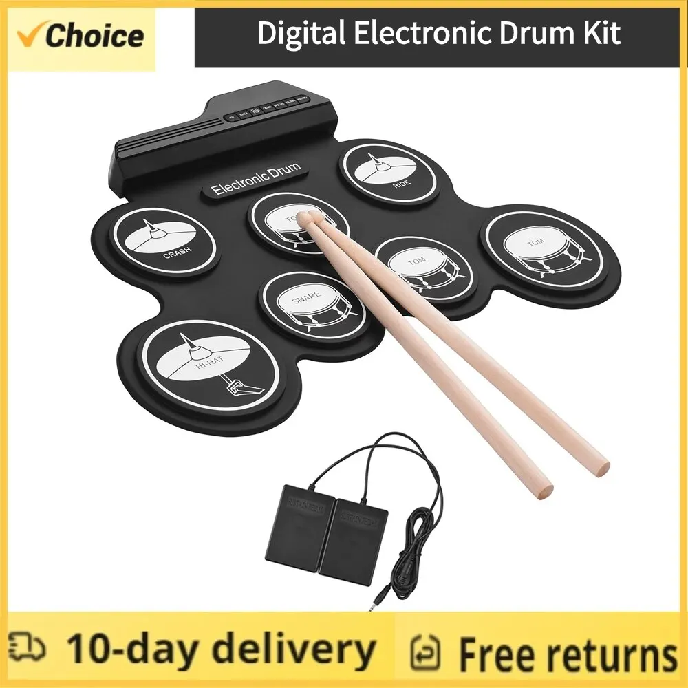 Portable Foldable Electronic Drum Pad Kit with Pedal