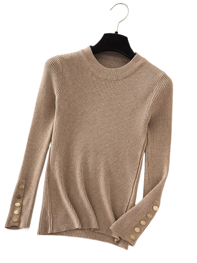 

Women's Autumn/Winter button-O-collar slim knit underwear