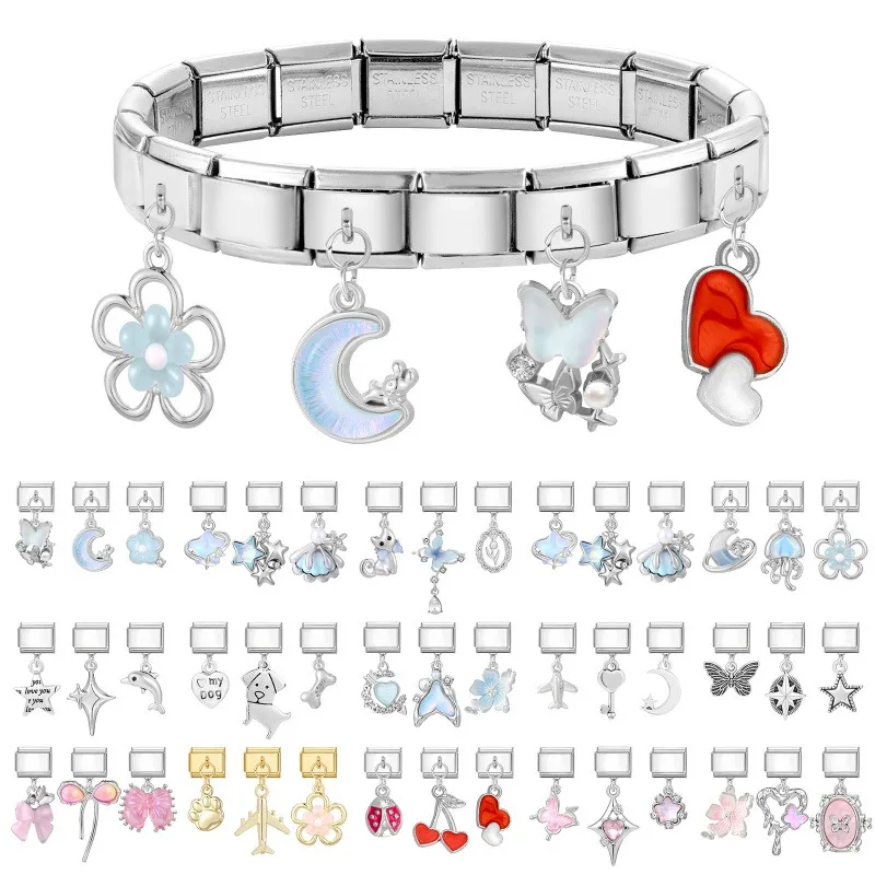 3Pcs Butterfly Moon Pendant Stainless Steel Bracelet