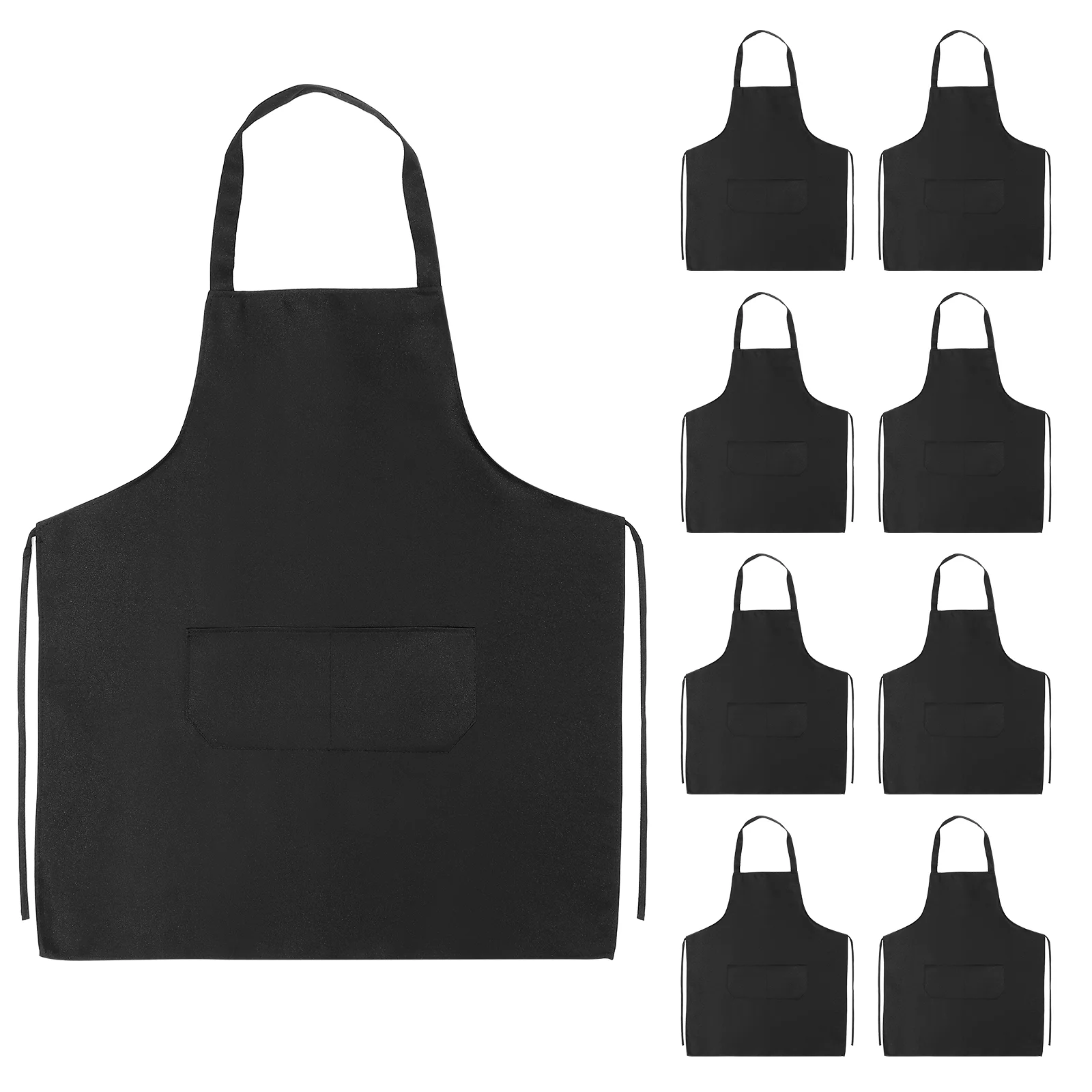 

10 Pcs Kitchen Aprons Plain Bib Unisex Have Pockets Waiter with Polyester Grilling