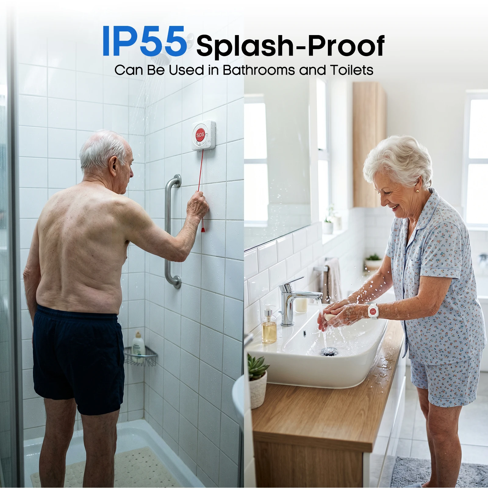 IP55 방수 등급의 간병인 호출기 시스템, 노인 환자를 위한 긴급 SOS 의료 경보 시스템, 노인 안전 보호 기능