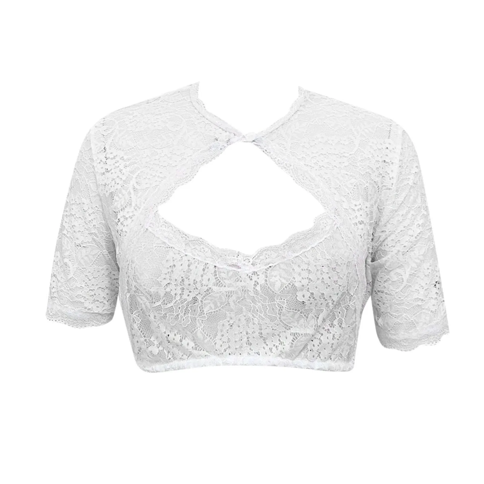 전통 바이에른 맥주 블라우스 섹시 할로우 옥토버 페스트 랩 자르기 탑 우아한 레이스 여자 옷 의상 자르기 탑