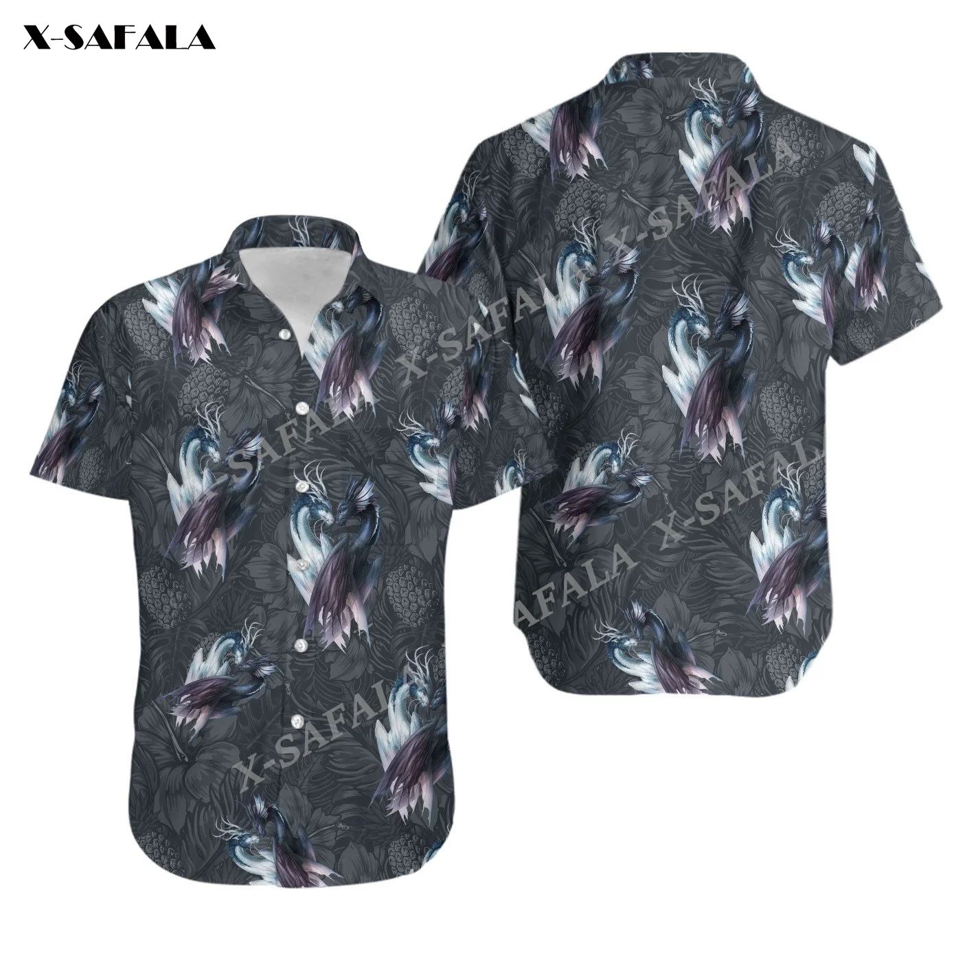 

Мужская пляжная гавайская рубашка с 3D принтом дракона и тропических листьев, модная повседневная футболка на пуговицах с коротким рукавом, лето