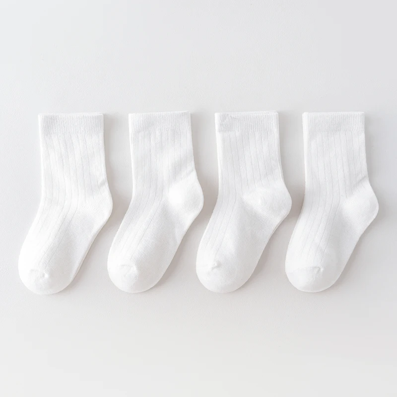 Children's Striped Mid-Calf Socks - Versatile School Style for Spring and Autumn (4 Pairs)
