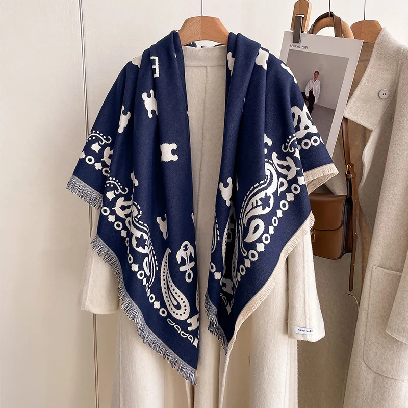 Fashion Paisley Cashmere Women Two-sided Scarf Winter Warm Shawl and Wrap Bandana Pashmina Female Foulard Square Thick Blanket