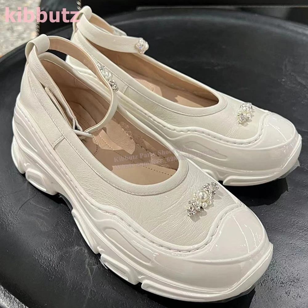 Crystal Ankle Strap Ballet Pump Sneaker Patchwork Round Toe Height Increasing Fashion Elegant Party Dress Sexy Women Shoes New 3