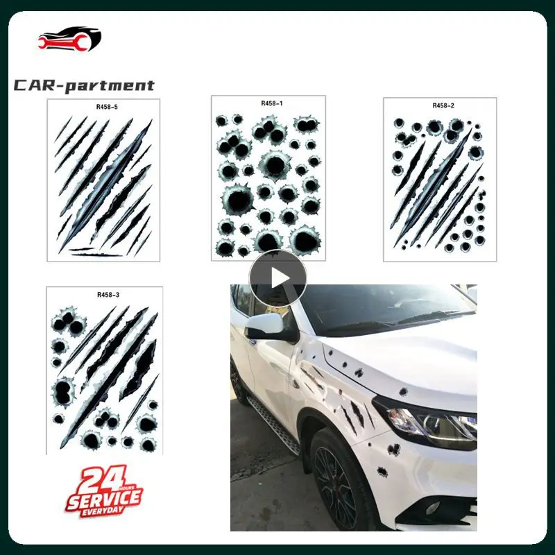 Naklejki boczne samochodu 3D dziura po kuli śmieszne naklejki Auto  dekoracja z motocyklem naklejki Car Styling dla Adesivi Per Auto -  AliExpress