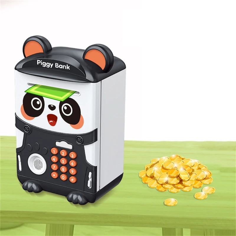 Cartoon Panda Piggy Bank Cash Coin Safe Money Saving Box ATM Bank Password Fingerprint Piggy Toy for Children Birthday Gift