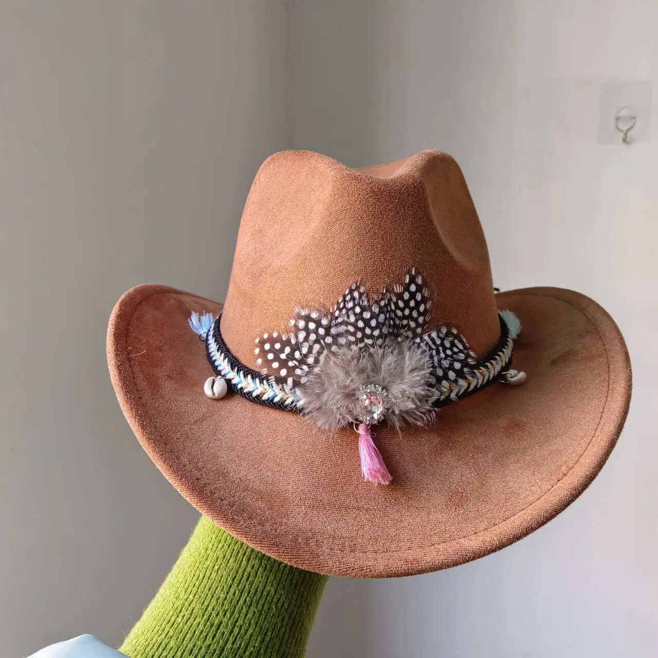 Wildleder hut 9cm Western Cowboyhut Herren Vintage engen Cowboy Jazz Hut Umhang Kirchen hut Sombrero Hombre – Detail 20