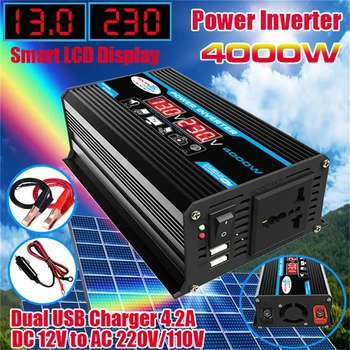 เครื่องแปลงกระแสไฟรถยนต์ DC 12V เป็น AC 220V แรงดันไฟฟ้าในรถยนต์เต้ารับตัวแปลง50Hz พร้อม LED อินเวอร์เตอร์แสดงผลแบบดิจิตอลกำลังไฟสูงสุด4000W/200W 1