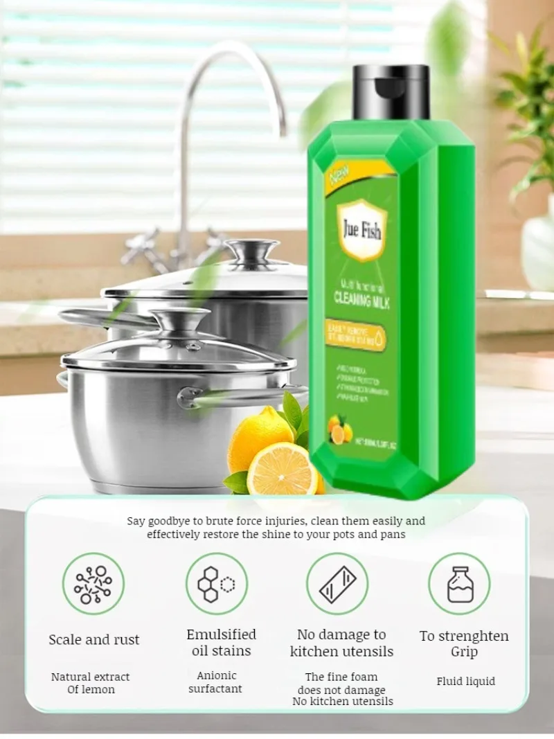 JUE FISH Powerful Cleaning of Greasy Kitchen Utensils Lemon Scented Multifunctional Kitchen Cleaner Heavy Oil Stain Cleaning