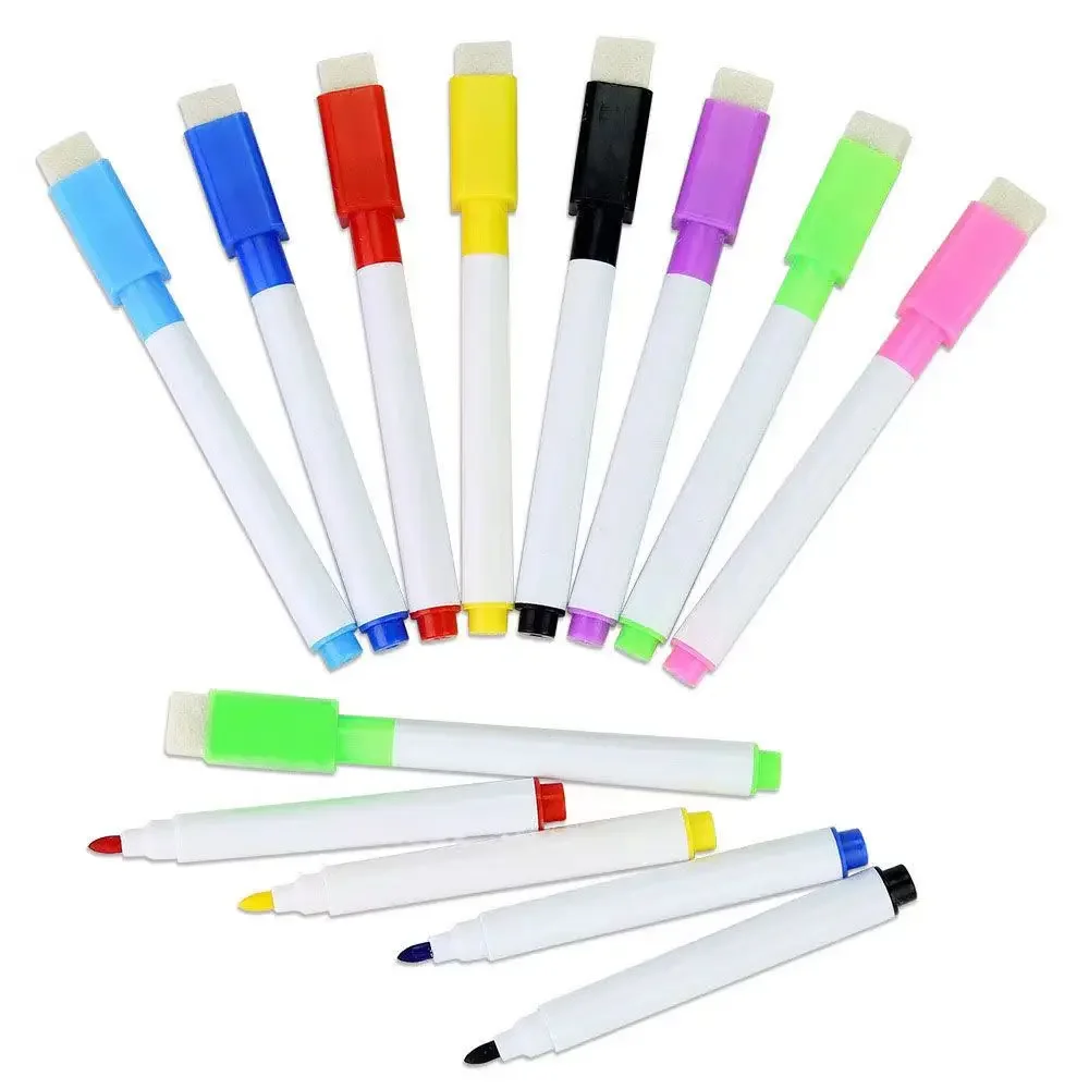 16PCs Magnetic Colorful Whiteboard Pen Black White Board Markers Built In Eraser School Supply children's Graffiti Drawing pen