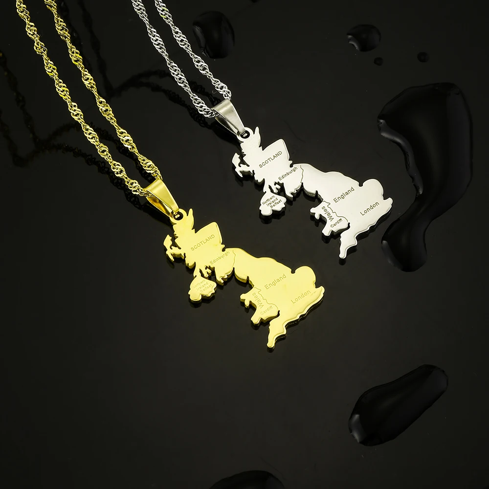 Mode Vereinigtes Königreich Karte Stadt Flagge Anhänger Halskette Edelstahl Männer Frauen Land Karten Schmuck Geschenk – Detail 8