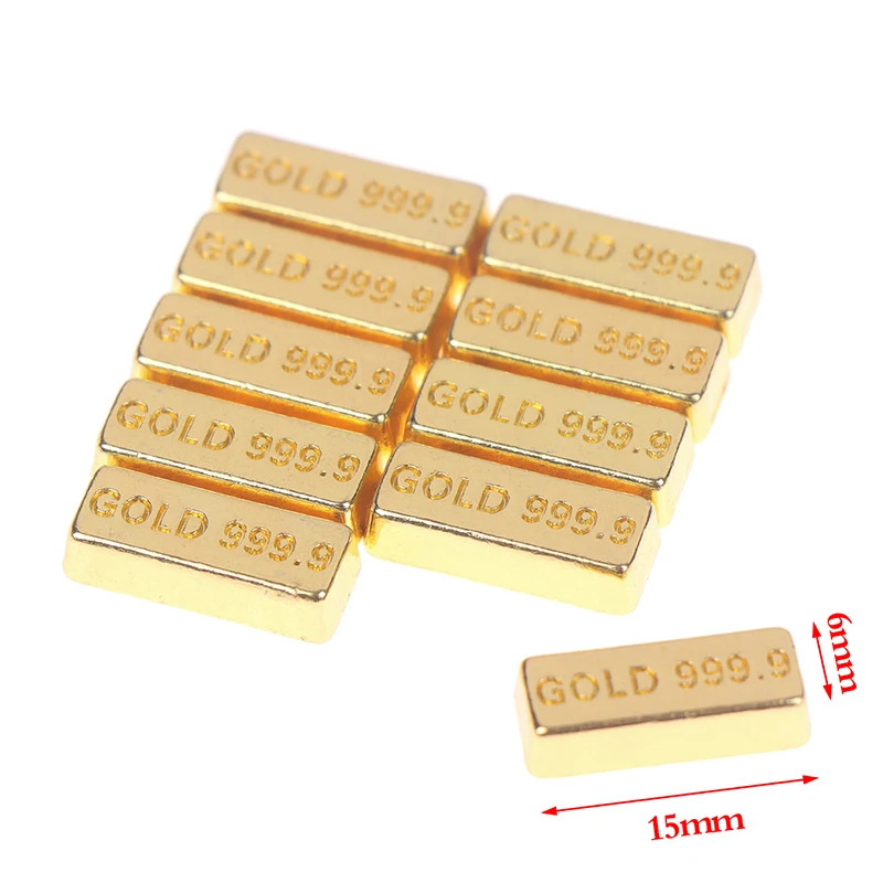 10pcs/set 1:12 Dollhouse Miniature Gold Bars Coin Model Doll House Decor Accessories Kids Pretend Play Toys 4