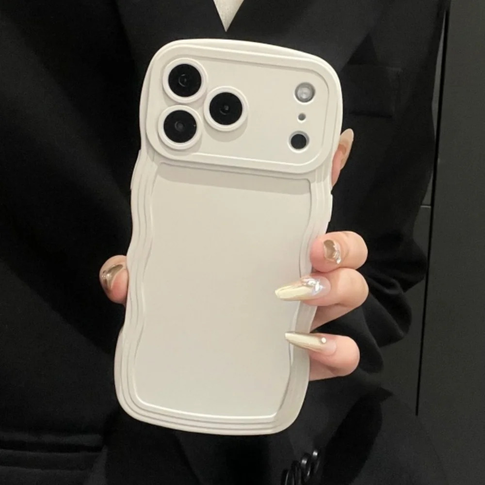 Chic Curly Wavy Matte Silicone Soft Phone Case with Lens Protective Bumper Cover