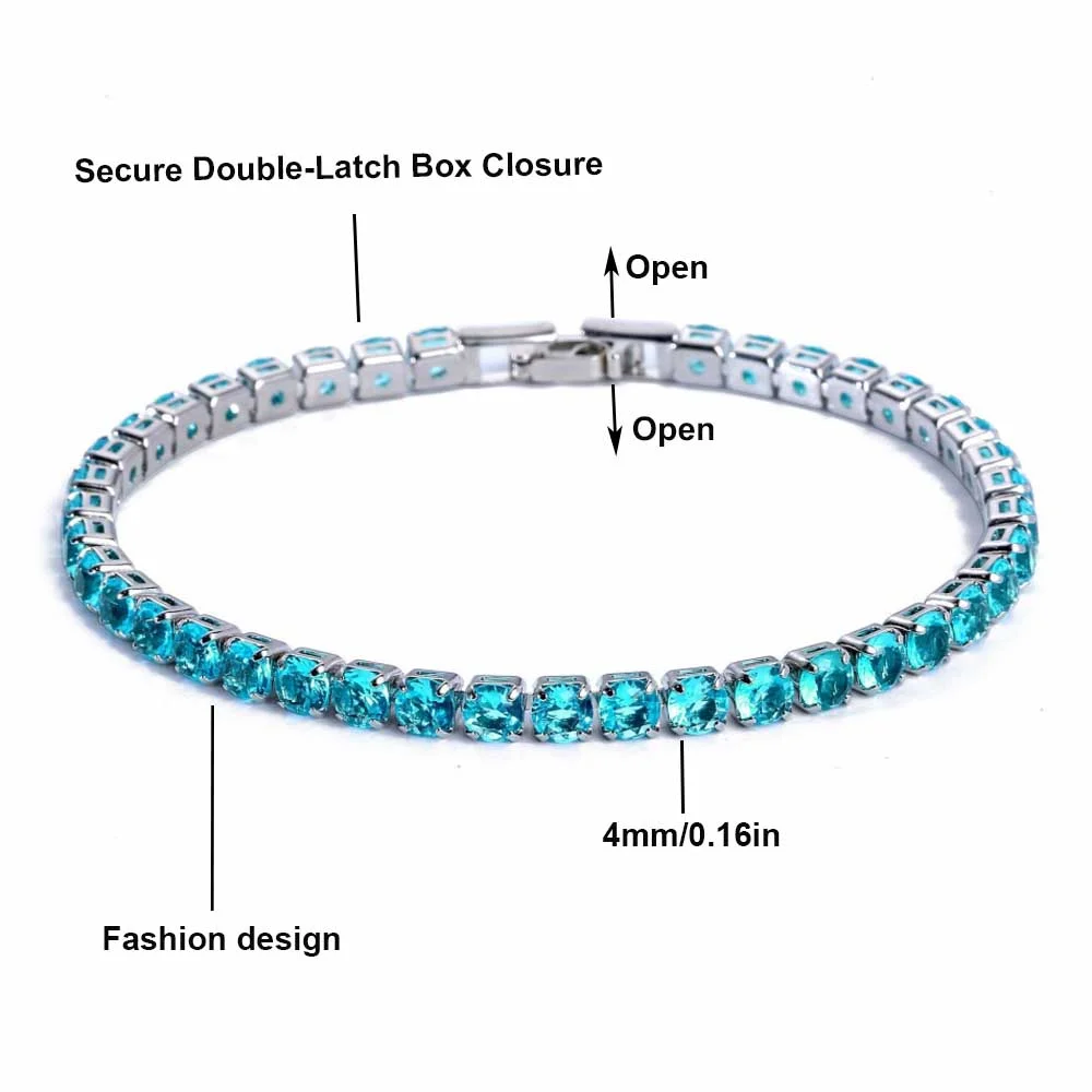 Sparkling Multicolor Tennis Bracelet with White Gold Plated Chain