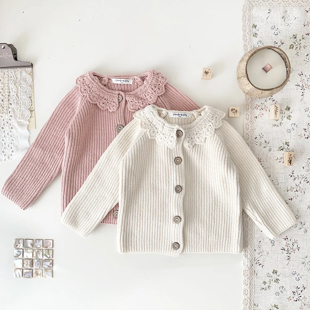 

Baby Sweaters Thicken Infant Girls Cardigans Ruffle Collar Infant Knit Outfit