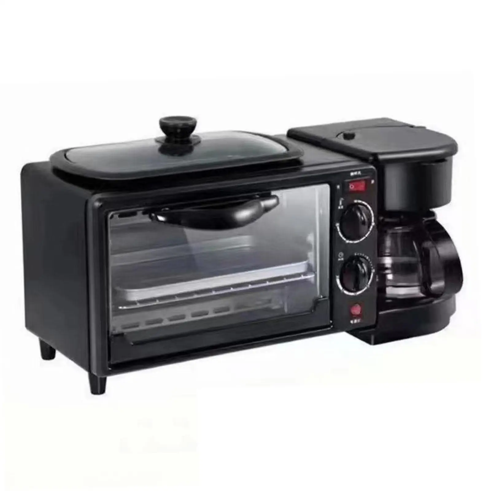 3 in 1 Breakfast Maker Multifunctional Toasters Oven with Timer with Glass Lid Oven Breakfast Maker for Bread Sandwich Egg