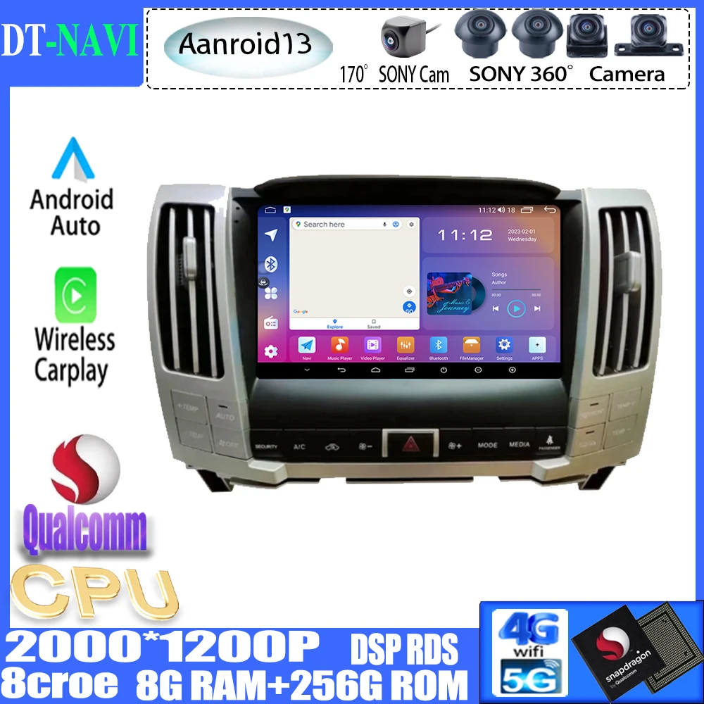 

Qualcomm Android13 Carplay For Lexus RX300 RX 330 RX400 2004 - 2008 Car Radio Multimedia Video Playe Navigation GPS WIFI BT5.0