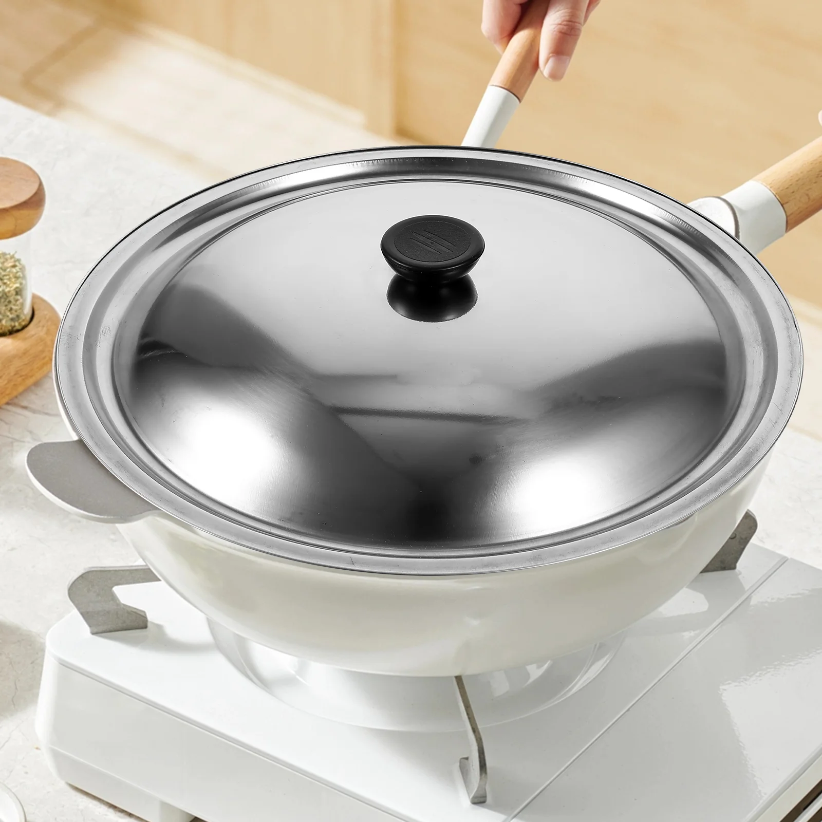 Stainless Steel Pot Lid Universal Pan Cover Wok Replacement Kitchen Cookware Parts Dining Bar Lids Skillet