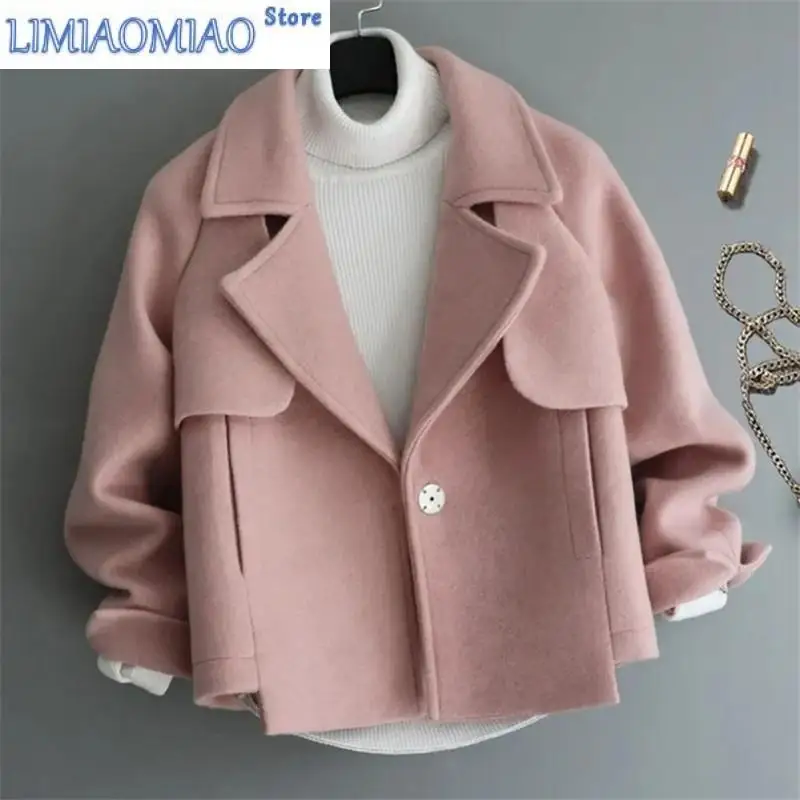 New Woolen Jacket Women Autumn Winter Korean Version Solid Color Slim Long-sleeved Lapel Short Nizi Coat Temperament Commuting