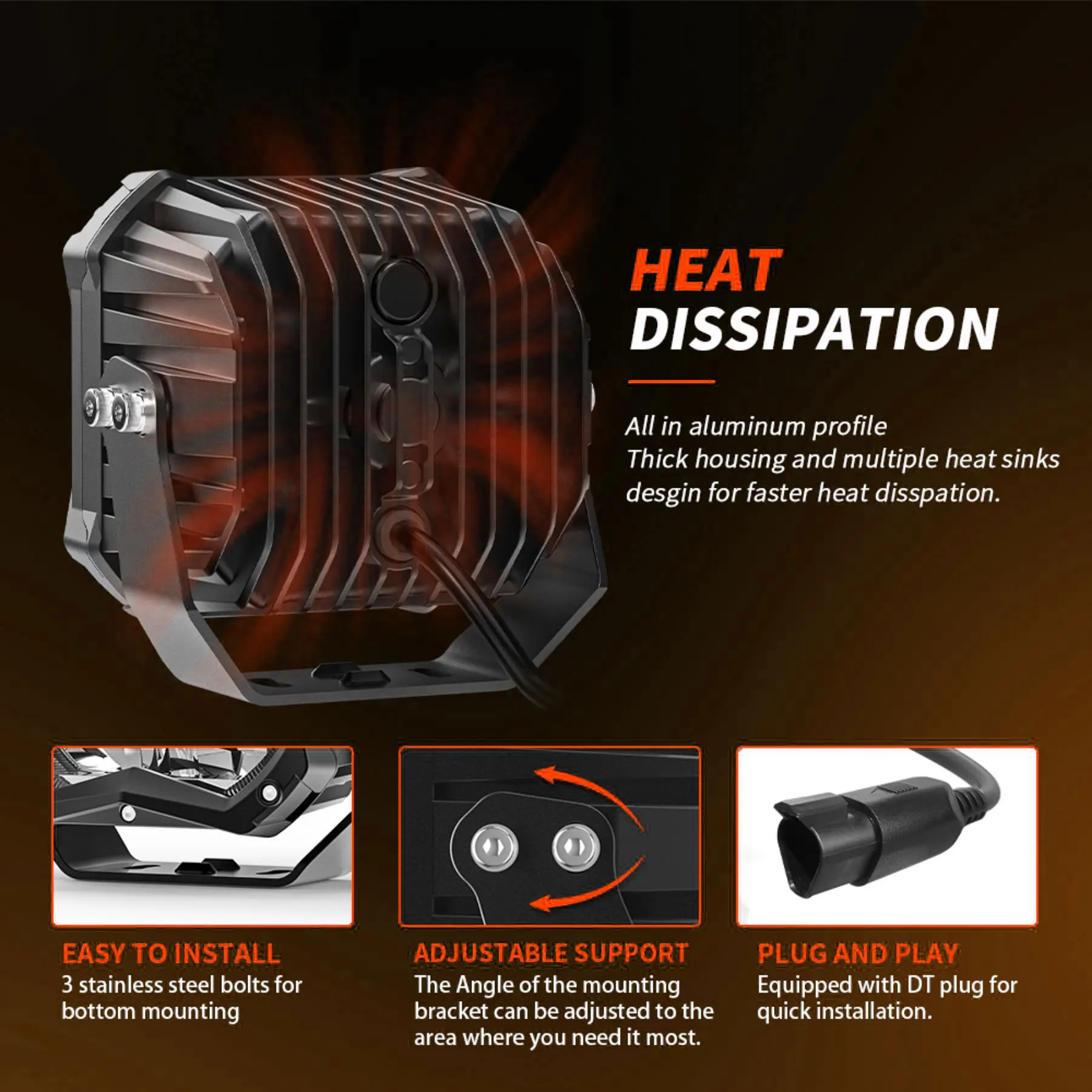5inch Additional LED Headlights Work Light Bar Daytime LED Work 6000K Spot Comb