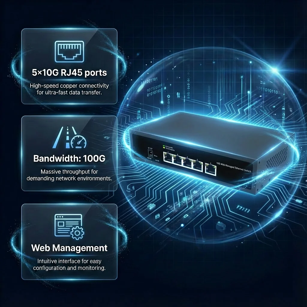 10Gbps RJ45 10G 웹 관리형 5포트 이더넷 스위치