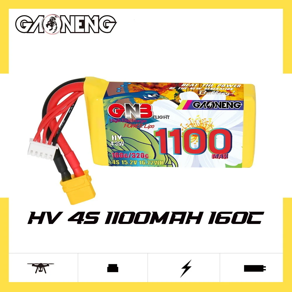 GNB 4S 15.2V Lipo Battery 1100mAh 160C/320C With XT60 Plug for FPV Airplane Helicopter Drone Quadcopter RC Parts 15.2V Battery