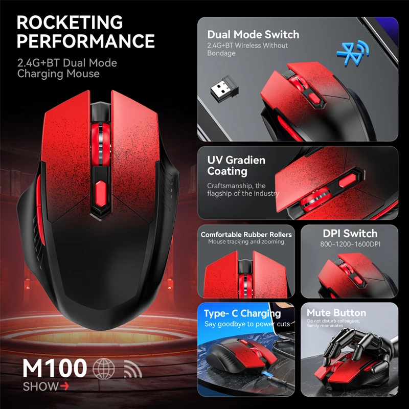 Warvank M100 Silent Wireless Mouse Plug and Play Ergonomic Bluetooth Office Mouse Gaming Laptop Desktop Universal wireless mouse gaming mouse wireless gaming mouse ergonomic mouse wireless optical mouse